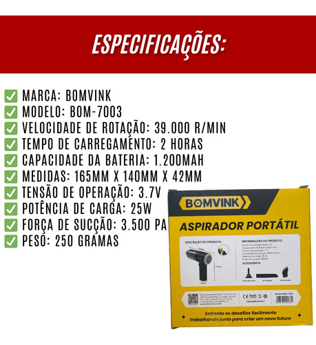 Mini Aspirador De Pó Portatil Recarregavel Automotivo 3 Em 1