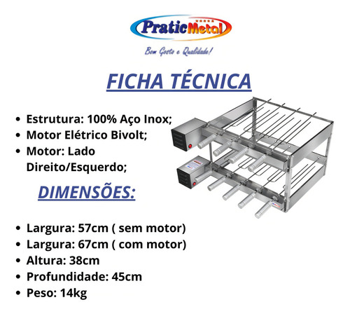 Parrilla doble giratoria de 9 pinchos, color motor del lado izquierdo