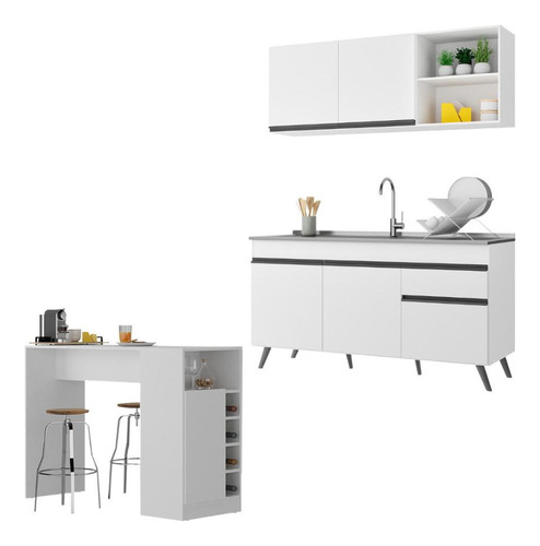 Cozinha Compacta/bancada Americana Veneza Multimóveis Mp2200 Cor Branco/Preto