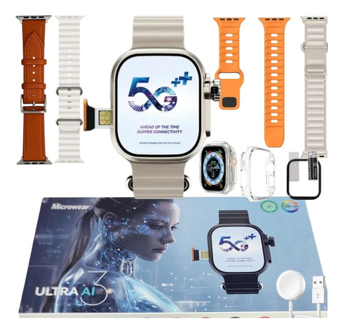 Smartwatch Ultra Ai 3 Relogio Inteligente 4gchip Nfc Chatgpt Prateado Bege