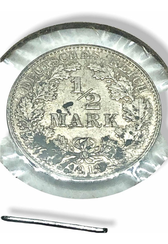 Moneda Plata Alemania Imperial 1/2 Marco Año 1919-e Ley .900 (Usado)