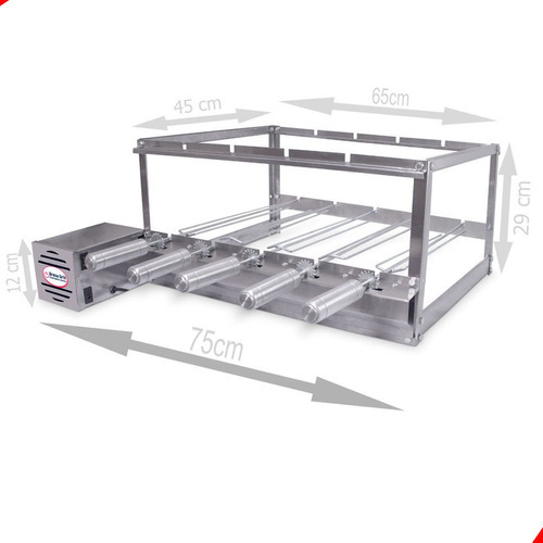 Gril Inox Para Churrasqueira Pré Moldadas 65cm 5 Espetos Lado Do Motor Direiro