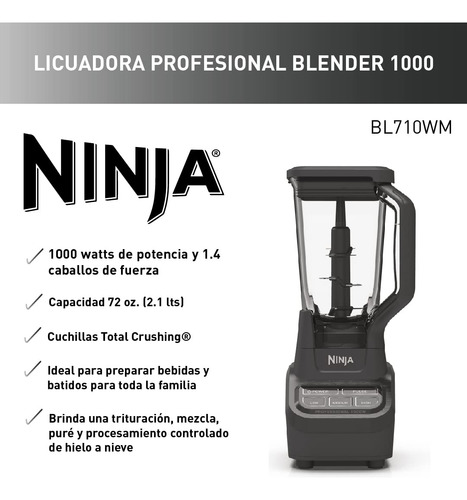 Ninja Licuadora Profesional Con 4 Velocidades, 1000w - Bl710