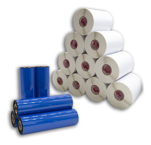 Kit 10 Rls Etiqueta 10x5 100x50 Bopp Fosco + 5 Ribbon Misto Cor Branco Adegraf