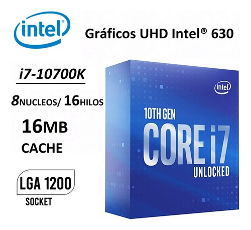 Procesador Intel Core I7-10700k Caché De 16mb Hasta 5.10 Ghz