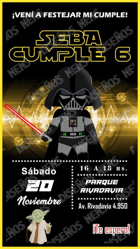 Invitación Digital Star Wars Imprimible Tarjeta Cumpleaños