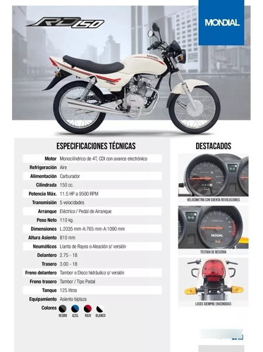 Mondial Rd 150 Base Patentada $890.000 O 12de$142.000