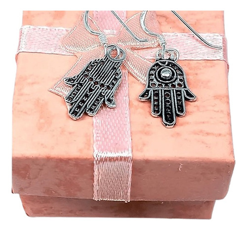 Aros Mano De Fatima - Hamsa - Plata De Ley 925 + Cajita