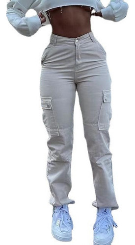 Pantalones Blanco Joggers Tiro Alto De Mujer Cargo J