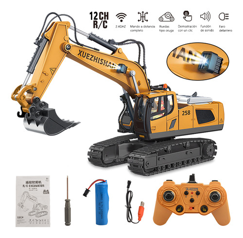 1:20 Excavadora Control Remoto Rc Juguete 11canal Aleación Color Naranja Claro
