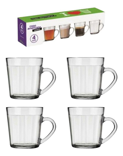 Jogo Canecas Copo Americano 4 Peças 270 ml - Nadir Figueiredo
