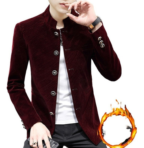 Chaqueta Saco Cuello Alto Slim Fit Tela Terciopelo Formal