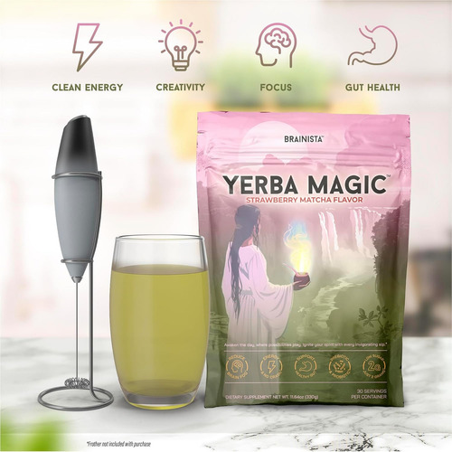 Elfleaf Yerba Magic Suplementos, Yerba Mate Pura 3 En 1 Suplemento Nutricional,contiene Prebióticosnootropics Y Probióti Antiniebla Cerebral Y Salud Intestinal Sabor Matcha Fresa 30raciones 330g