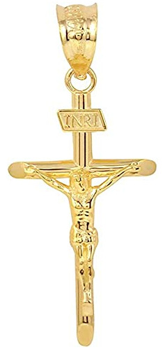 Sólido 10k Oro Amarillo Cruz Charm Colgante Crucifijo Inri (