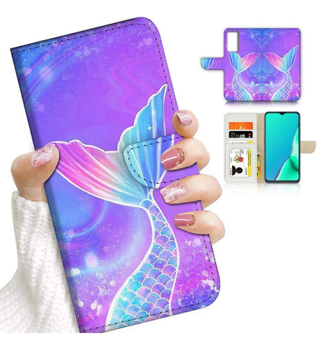 Funda Billetera Diseno Sirena Cuero Para Samsung Galaxy A12