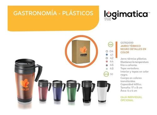 Pack 5 Vaso Jarro Térmicos Plástico 400 Cc Frío Calor