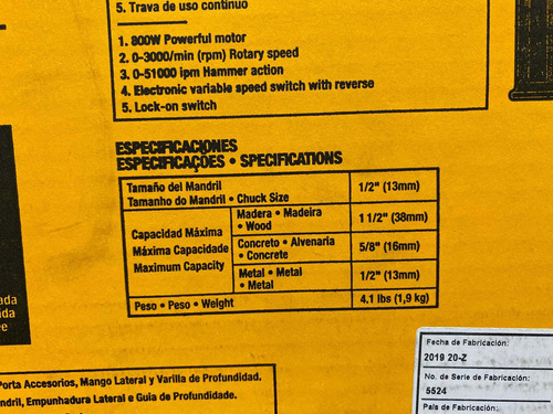Taladro Percutor 1/2 Vel Variable Reversible Dw508s Dewalt