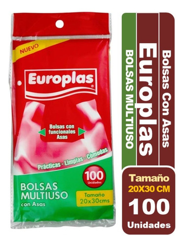 Bolsas Con Asas Multiuso Europlas 20x30 Cm 100 Un