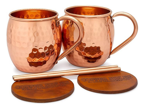 Copper Mules Moscow Mule Juego 2 Tazas Cobre Martilladas Asa