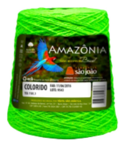 Barbante 6 Amazonia 400 Metros Fio Macio Lindas Cores Cor Verde Neon