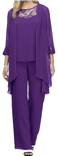 A Elegante Traje De Fiesta Top + Pantalones+capa Conjunto