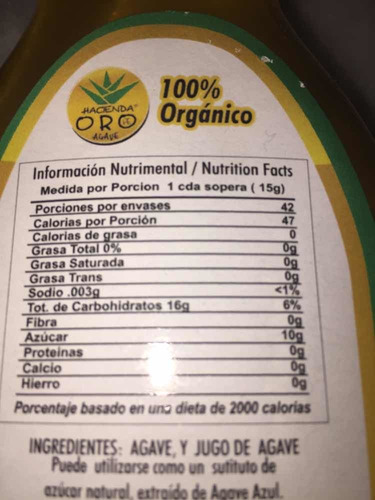 2,040 Kg Jarabe Miel De Agave Endulzante Natural 3 Botellas