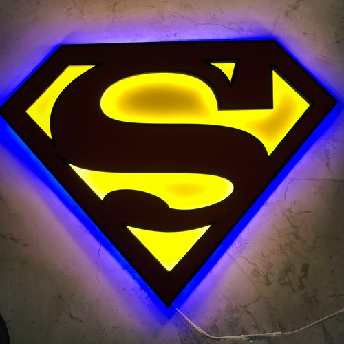 Cuadro Led / Logo Superman / 5v Pilas / Mdf / 40x40cm