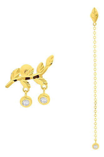 Aretes Bizzarro Dispar De Oro Amarillo 14k Con Zirconias