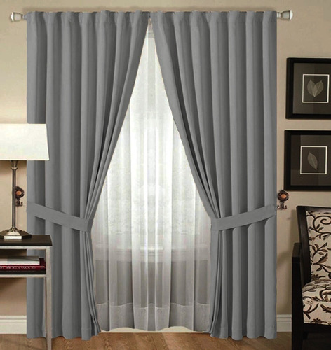 Cortina Vilon Textil Blackout + Voile 140x220 4 Paños Gris Oscuro