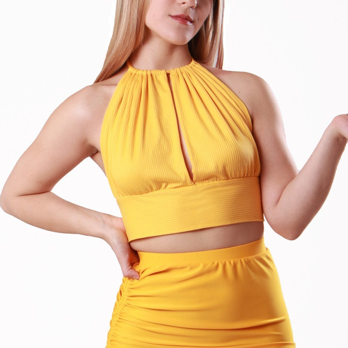Top Mujer Moda Sexy Halther Amarillo Con Listones 