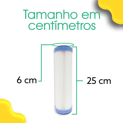 Kit 6 Refil Filtro Plissado Lavável 9 3/4'' X 2 1/2 50 Micra Cor Branco