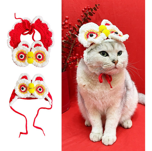 Conjunto De Gorro Y Bufanda Con Forma De León Para Gato Y