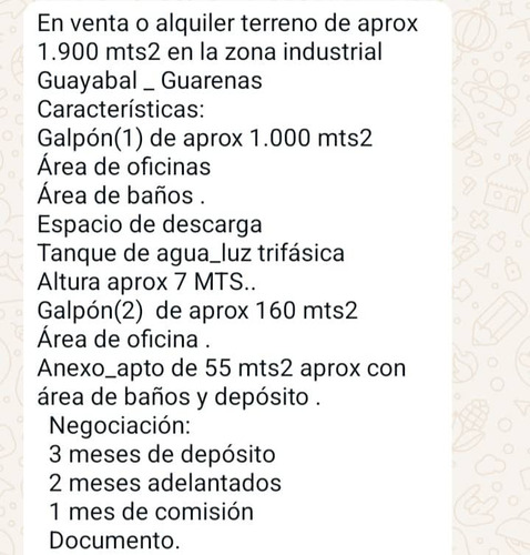 Zona Industrial Guayabal Guarenas Alquiler Con Opcion A Compra