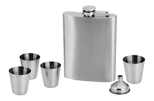 Cantil Porta Bebida Bolso Inox + 4 Copos + Funil 230ml Kit