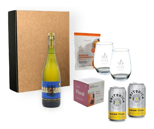 Imagen 1 de 10 de Combo Regalo Aperitivo Vermut Carcamo Blanco Seco Set Copas