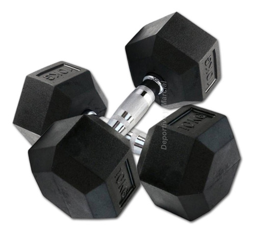 Imagen 2 de 6 de Kit Par Mancuernas Hexagonal Caucho Cromada Get Fit 10 Kg