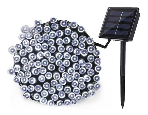 Imagen 1 de 7 de Luz Guirnalda Solar 100 Led Blanco Frio 10 Metros Exterior