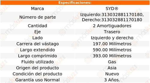 2- Amortiguadores Gas Traseros Monte Carlo 2000/2007 Syd