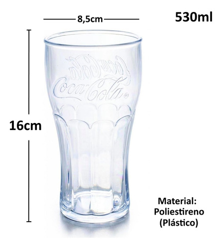 Copo Coca Cola Linha Cristal Plástico 530ml Jogo Com 6 Copos