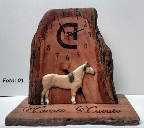 Relógio Estante Madeira Resina Cavalo Crioulo