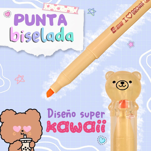 Imagen 3 de 9 de Set De 6 Marcatextos Colores Pastel Forma De Osito Kawaii