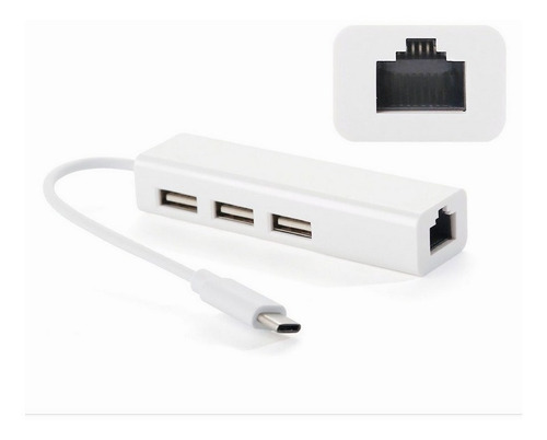 Imagen 2 de 8 de Adaptador Hub 3 Puertos Usb Type C Ethernet Rj45 3 Usb A 3.0