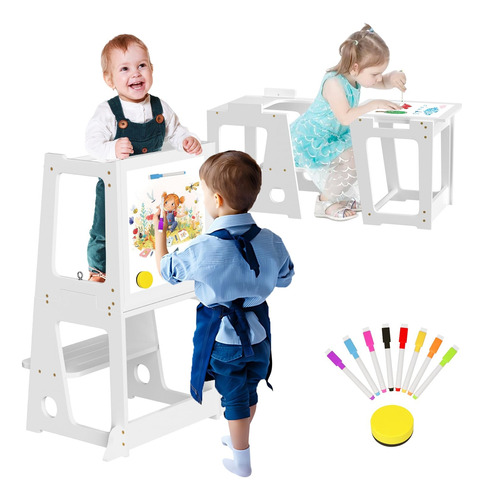 Torre De Aprendizaje Montessori Plegable Con Tablero Dibujo