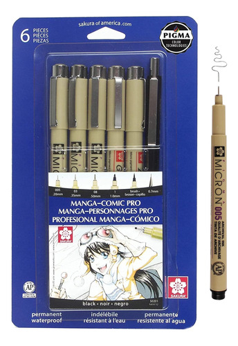 Sakura Pigma Micron Manga Comic Pro Fineliner Pens Tinta 6