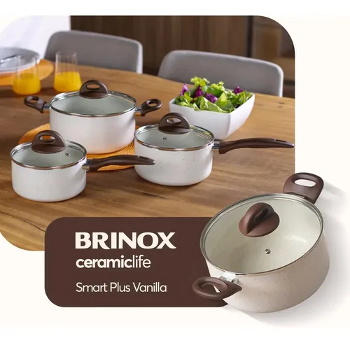 Jogo De Panelas Smart Plus Vanilla Indução Cerâmico 5peças Brinox