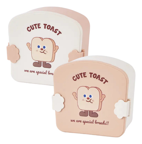 Lunchera Vianda Tupper Infantil Con Cubiertos Kawaii Chufi Base Marrón Vianda Cute Toast