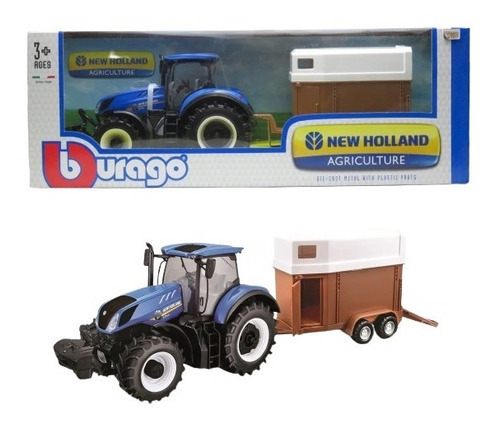 Trator New Holland T7.315 & Carreta Para Animais 1/32 Burago