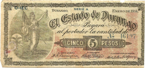 Billete De 5 Pesos Del Estado De Durango