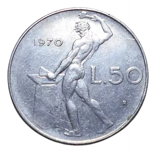 Italia 50 Liras 1970 R  Gran Moneda De Acero - Vulcano