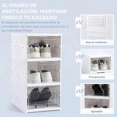 Zapatera Plegable Caja De Almacenamiento Acrílico 6 Niveles Blanco
